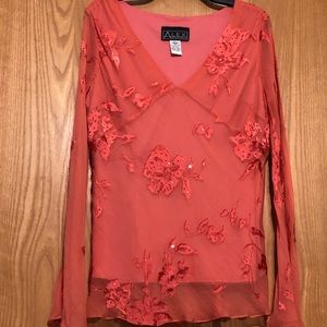 Alex Evenings Orange Floral Beaded Blouse